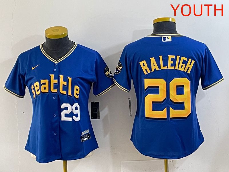 Youth 2025 Seattle Mariners 29 Raleigh Blue City Edition Nike MLB Jersey style 3